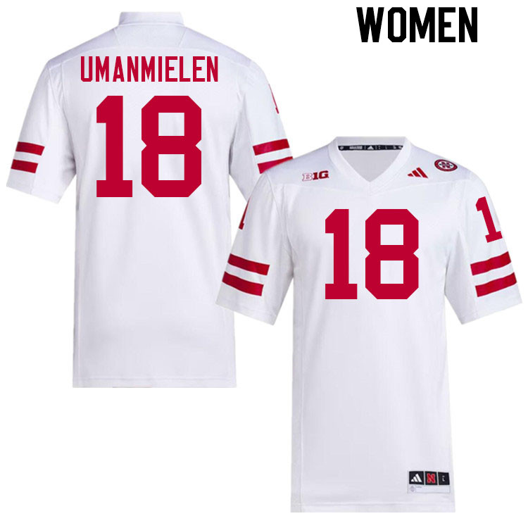 Women #18 Princewill Umanmielen Nebraska Cornhuskers College Football Jerseys Stitched Sale-White